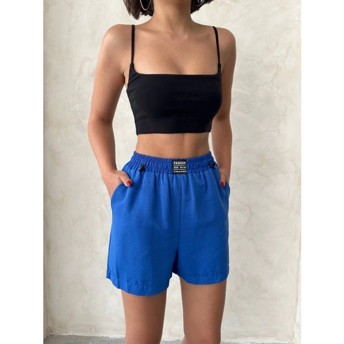 Armalı keten şort saks mavisi s251003