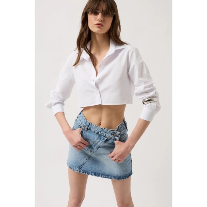 Asimetrik Kemer Denim Mini Etek