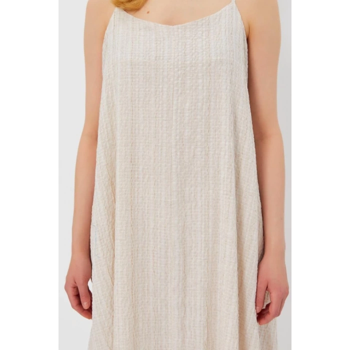 Askılı Uzun Çan Elbise - Natür