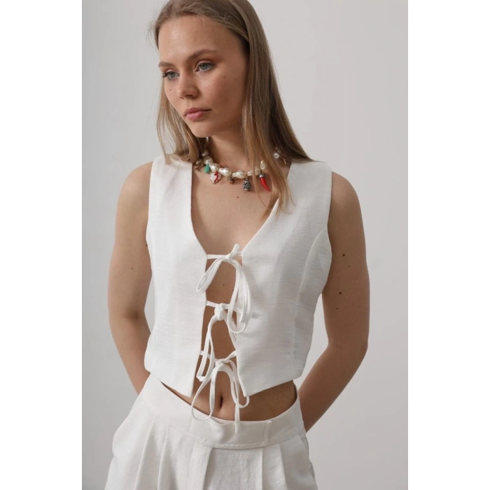 Bağlamalı Yelek - Beyaz