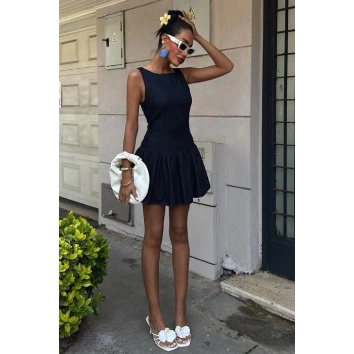 Balon Etekli Tensel Mini Elbise 2887