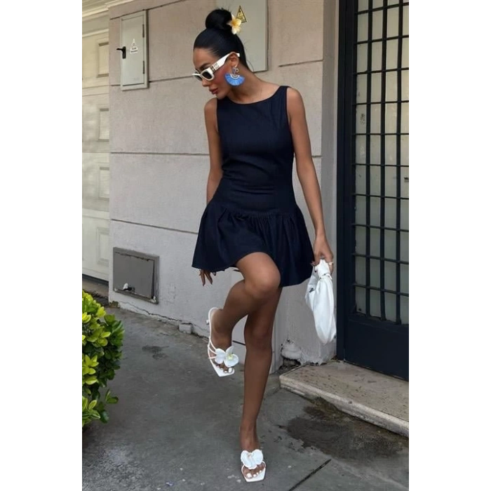 Balon Etekli Tensel Mini Elbise 2887