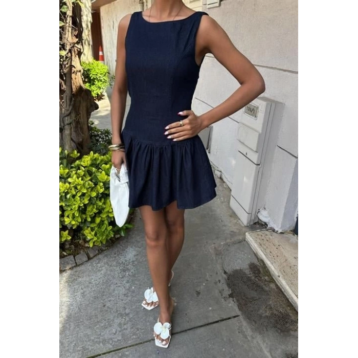 Balon Etekli Tensel Mini Elbise 2887