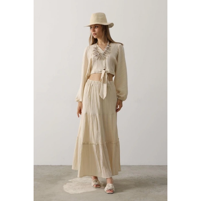 Balon Kollu Etekli Kaş Takım - Taş