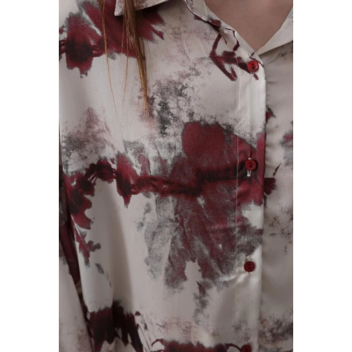 Baskılı Gömlek - Bordo