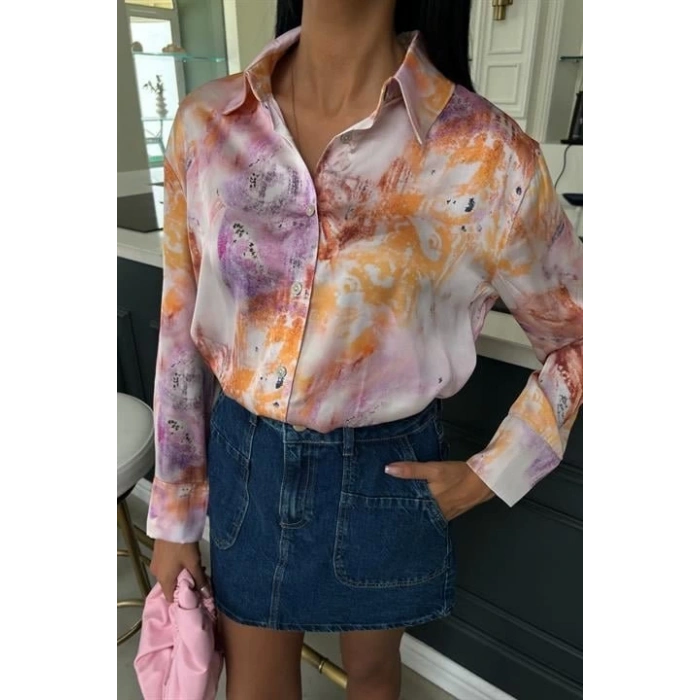 Batik Desenli Saten Gömlek 3409