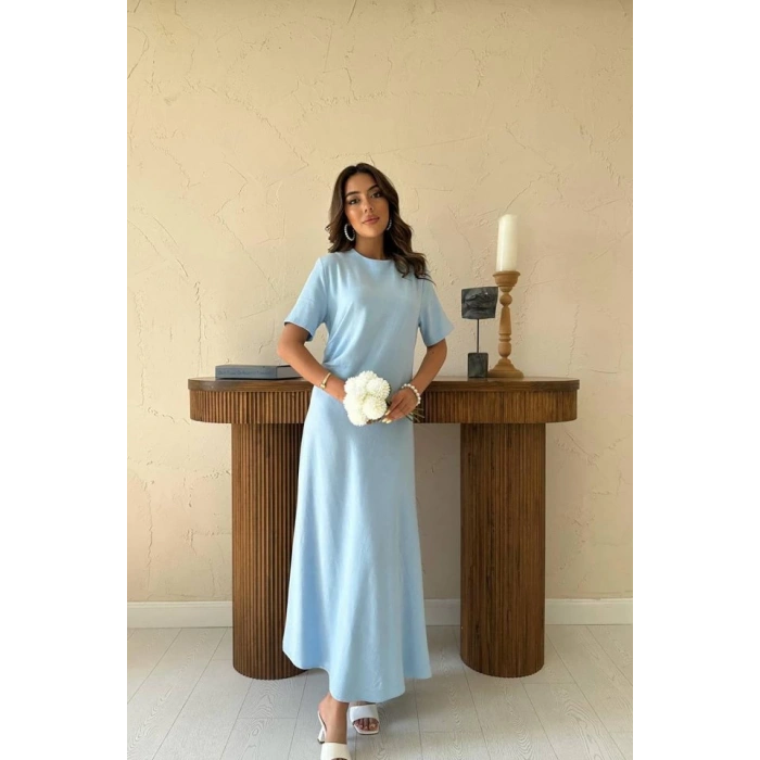 Bebe Mavi Pileli Bisiklet Yaka Elbise