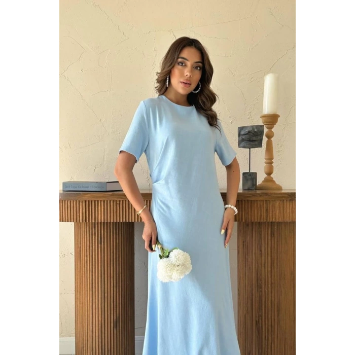 Bebe Mavi Pileli Bisiklet Yaka Elbise