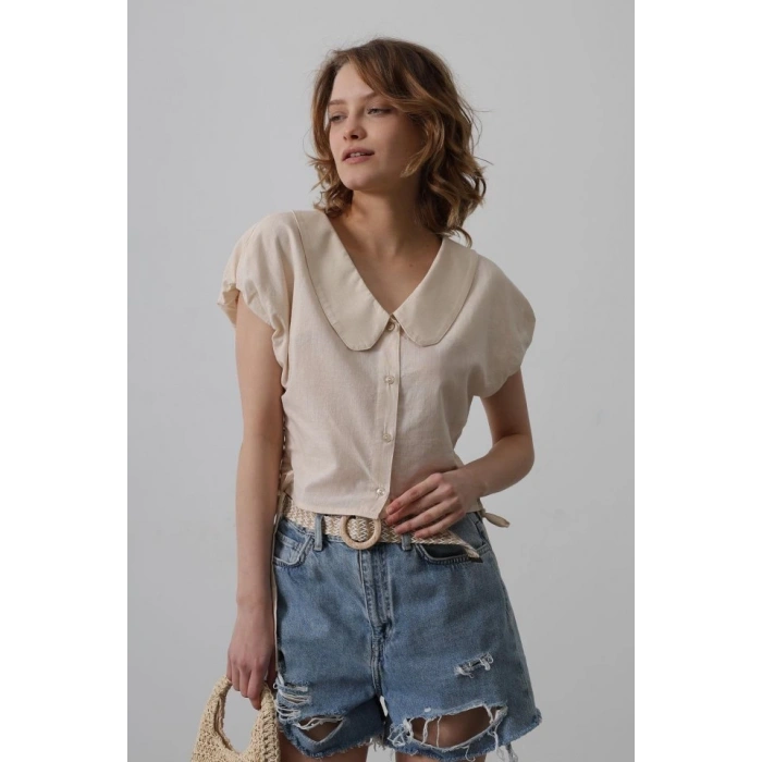 Bebe Yaka Yanları Bağlamalı Bluz - Taş