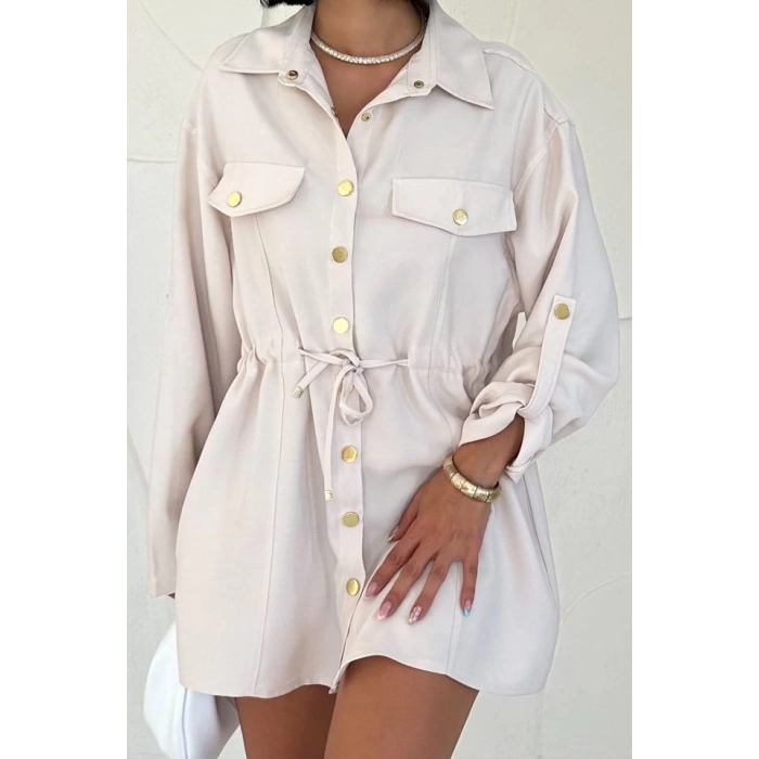 Bej Çıtçıtlı Tünelli Gömlek