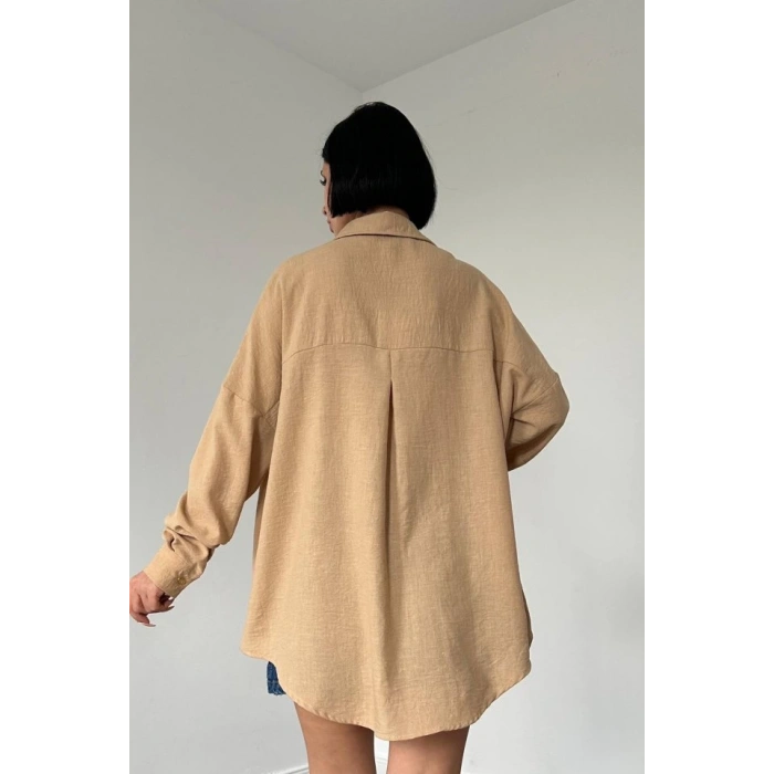 Bej Taş İşlemeli Gömlek