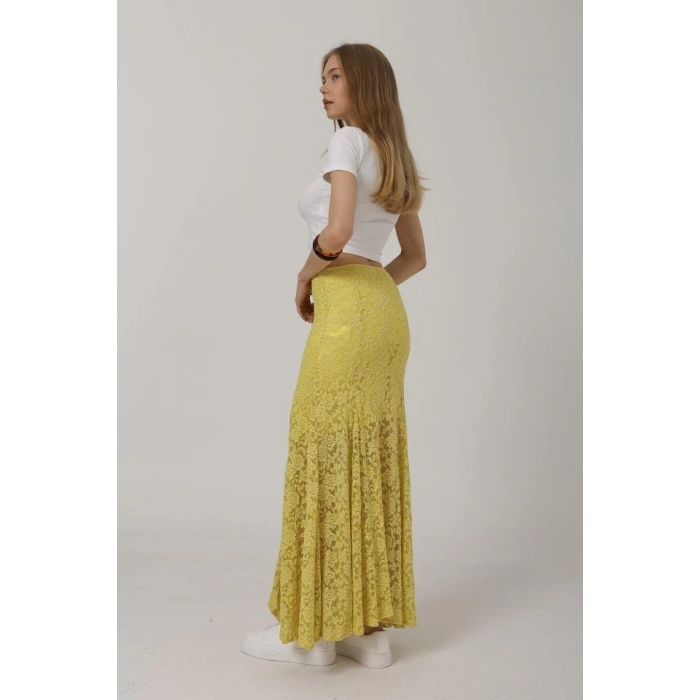 Bel Lastikli Dantel Etek - Sarı