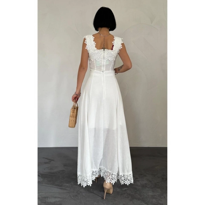 Beyaz Güpürlü Crop Ve Etek Takım