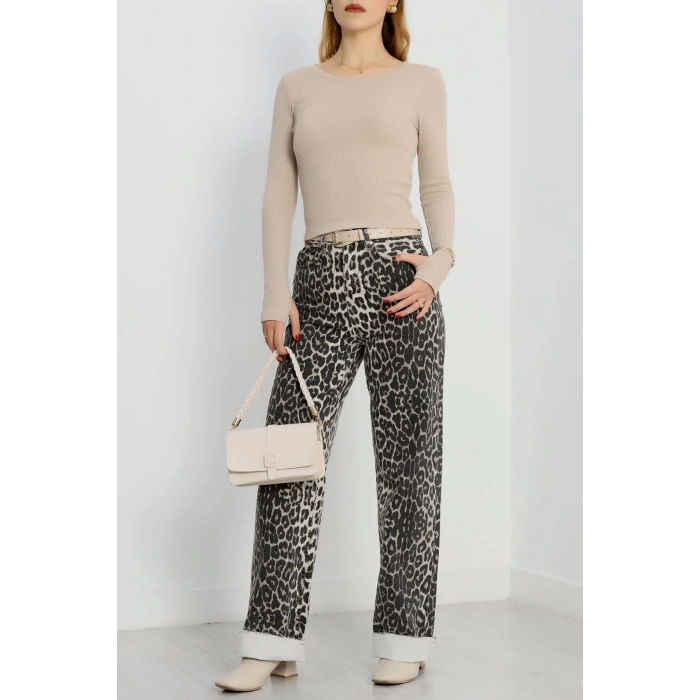 Bisiklet Yaka Parmak Geçmeli Kaşkorse bluz bej a3829