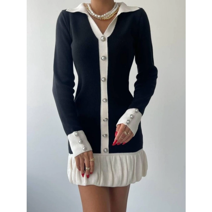 Bochum İnci Düğmeli Mini Elbise