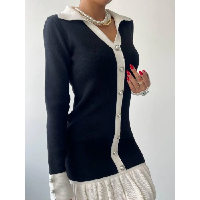 Bochum İnci Düğmeli Mini Elbise