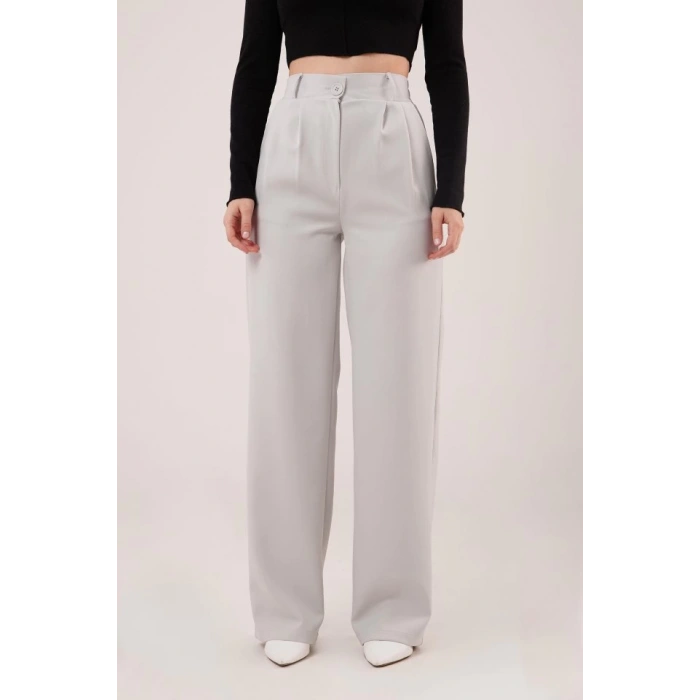 Bol Paça Piliseli Gri Pantolon