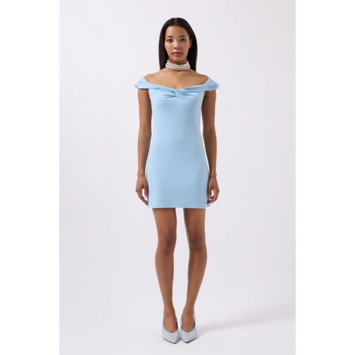 Büzgü Detay Omuz Askılı Mini Elbise