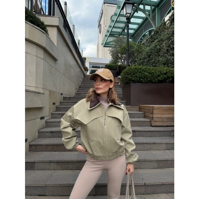 Çift Yakalı Ceket Mont - Yeşil