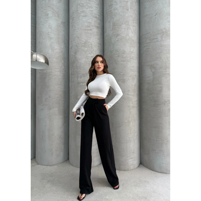Cırtlı pantolon krep siyah pt