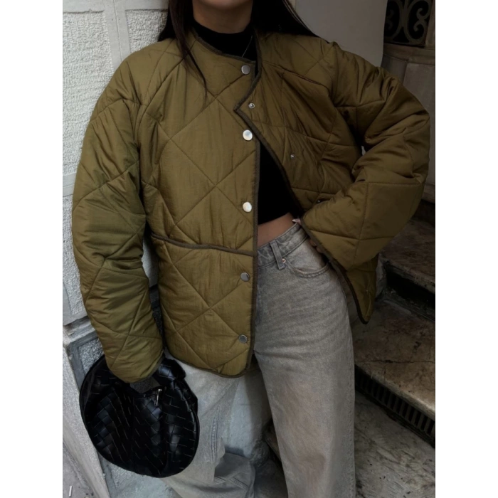 Cıt Cıt Detaylı Çepli Ceket Mont- Kahve