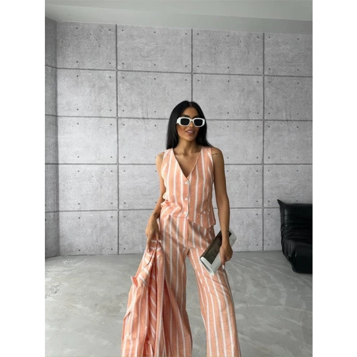 ÇİZGİLİ CEKET KETEN - Orange