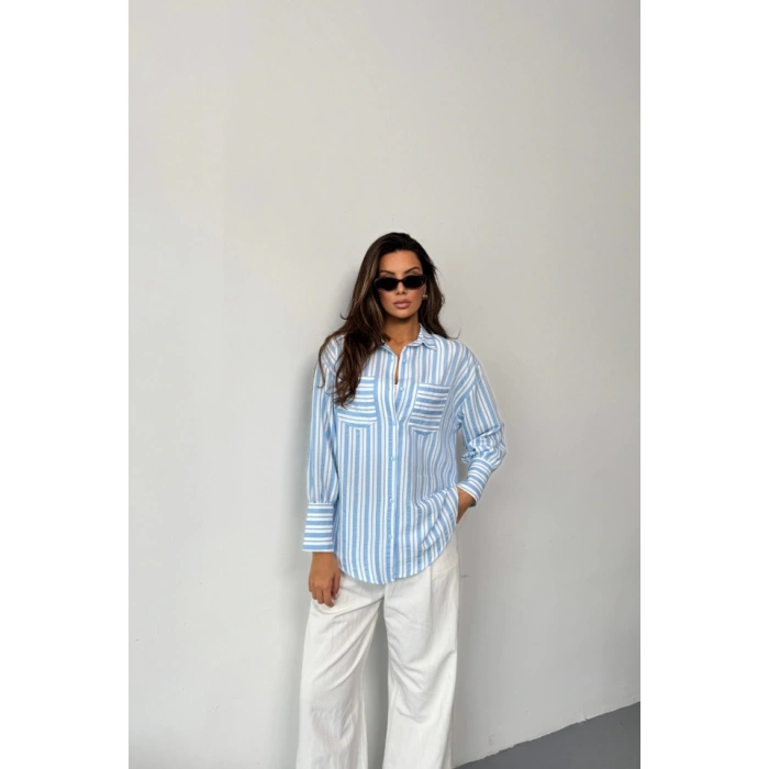 ÇİZGİLİ GÖMLEK - Mavi