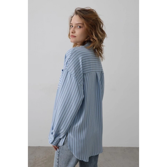 Çizgili Tek Cep Gömlek - Bebe Mavisi