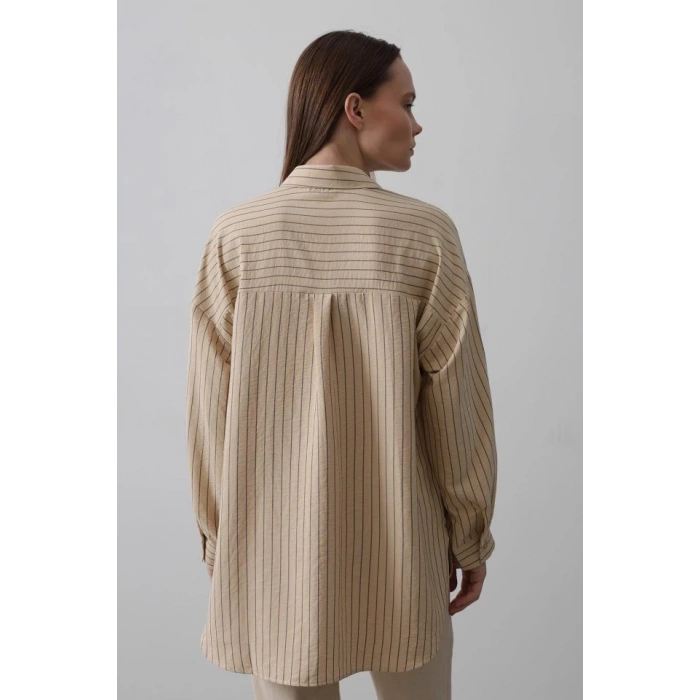 Çizgili Tek Cep Gömlek - Taş