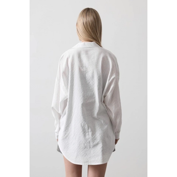 Çizgili Uzun Kol Gömlek - Beyaz