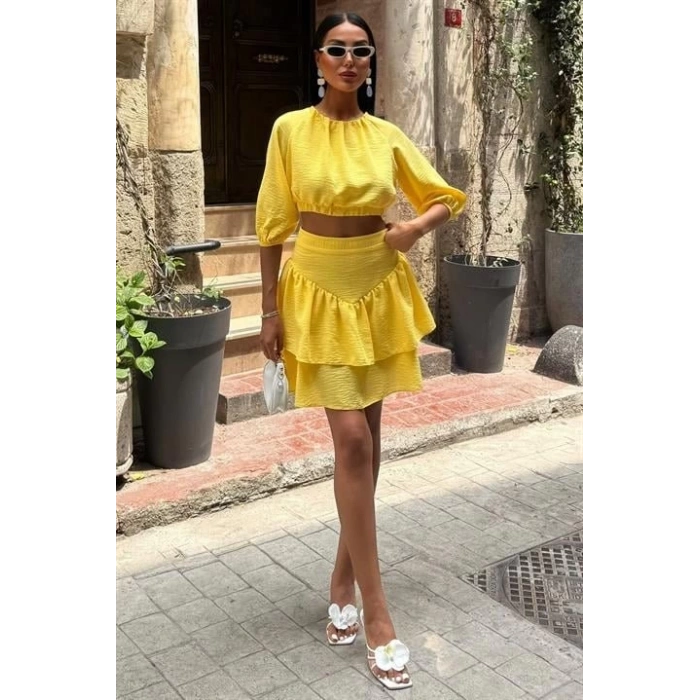 Crop Bluz Ve Kat Kat Etekli Takım 10207