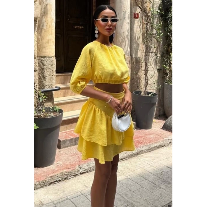 Crop Bluz Ve Kat Kat Etekli Takım 10207