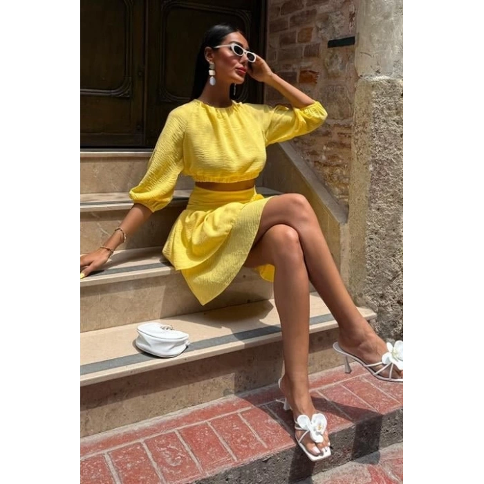 Crop Bluz Ve Kat Kat Etekli Takım 10207