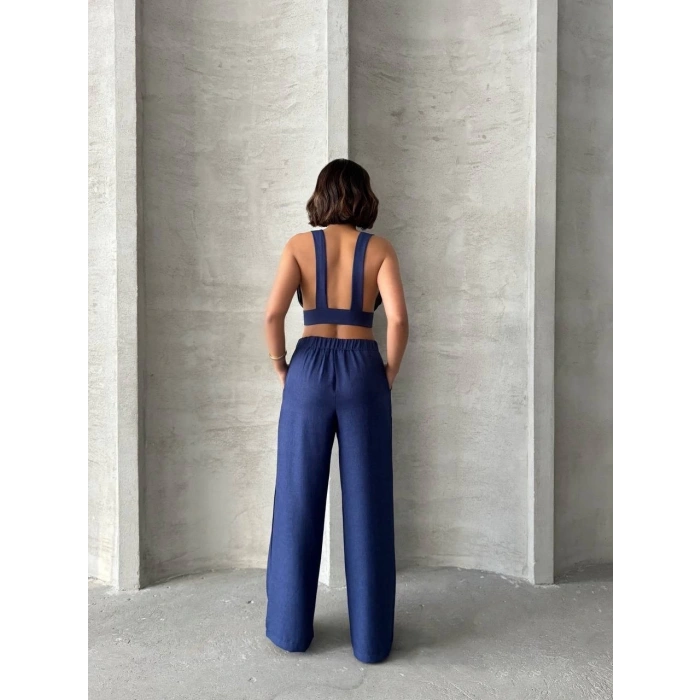 Crop pantolon keten takım s255012