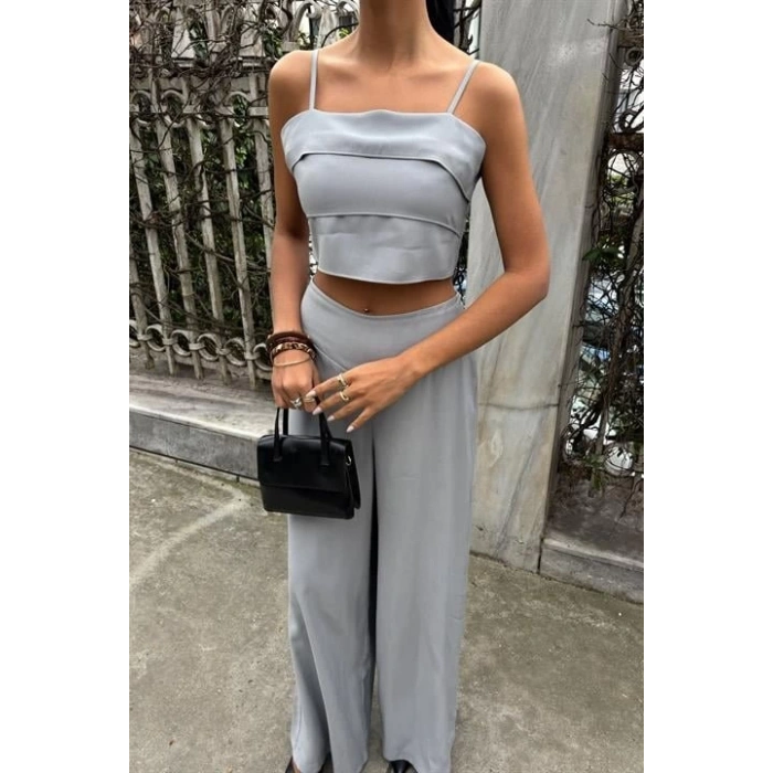 Crop Plazzo Pantolon Takım 10155-08