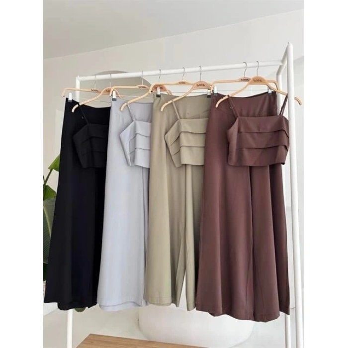 Crop Plazzo Pantolon Takım 10155-08