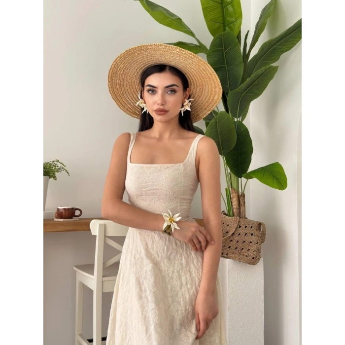 Cuper Çiçek Detaylı Elbise