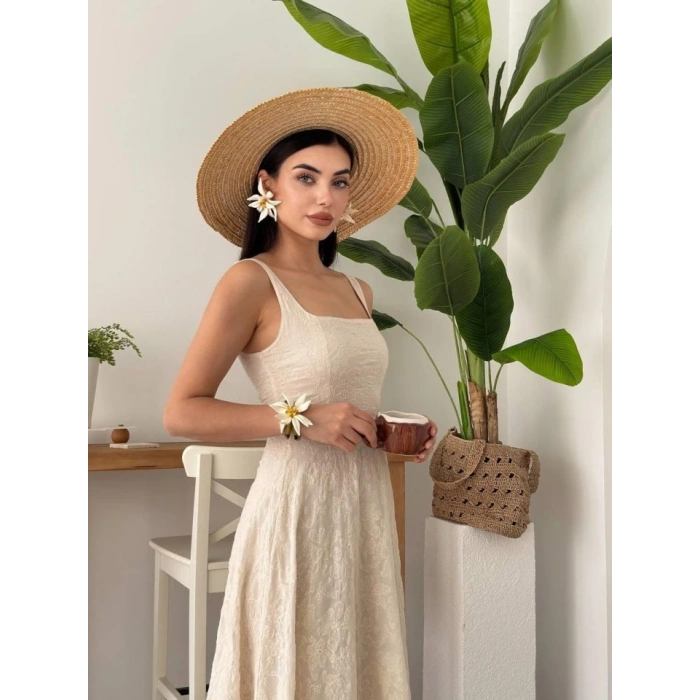 Cuper Çiçek Detaylı Elbise