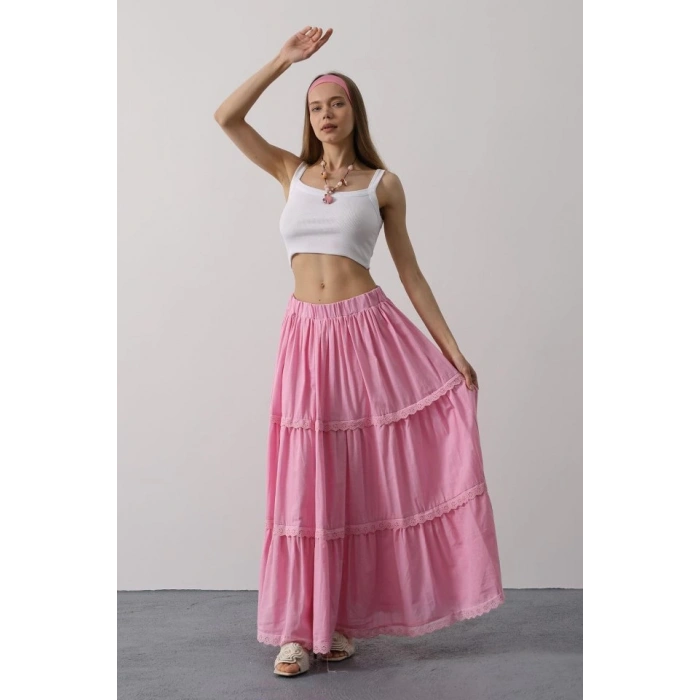 Dantel Detaylı Etek - Pembe