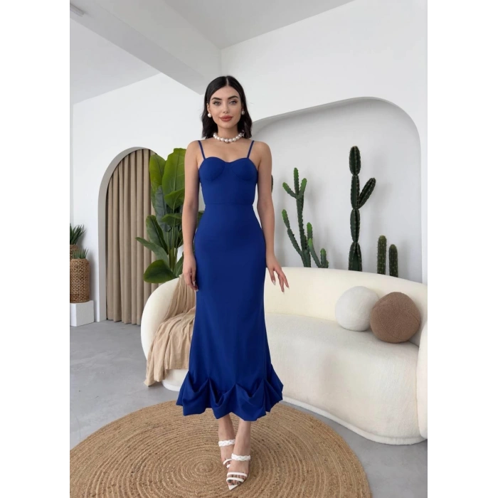 Dominic Eteği Büzgülü Midi Boy Elbise