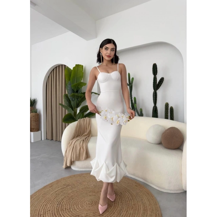 Dominic Eteği Büzgülü Midi Boy Elbise