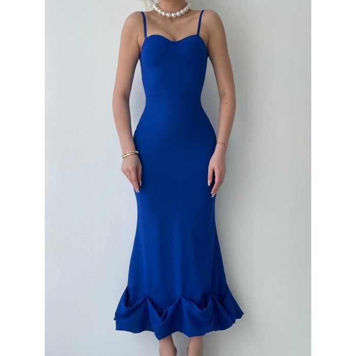 Dominic Eteği Büzgülü Midi Boy Elbise