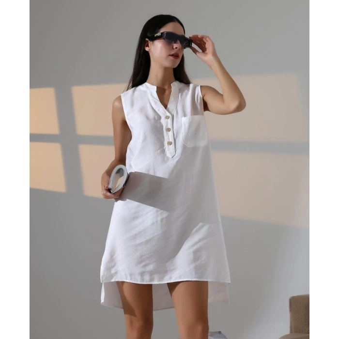 Düğme Detaylı Mini Elbise