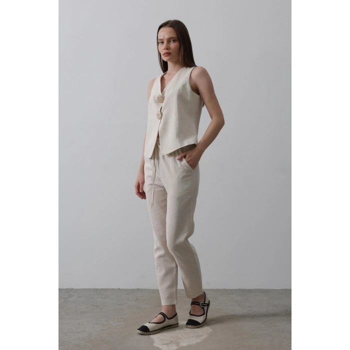 Düğme Detaylı Yelek - Krem