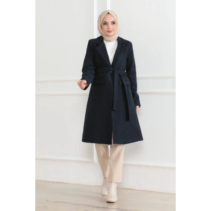 Düğmeli İçi Astarlı Kaşmir Kaşe Kaban - Antrasit