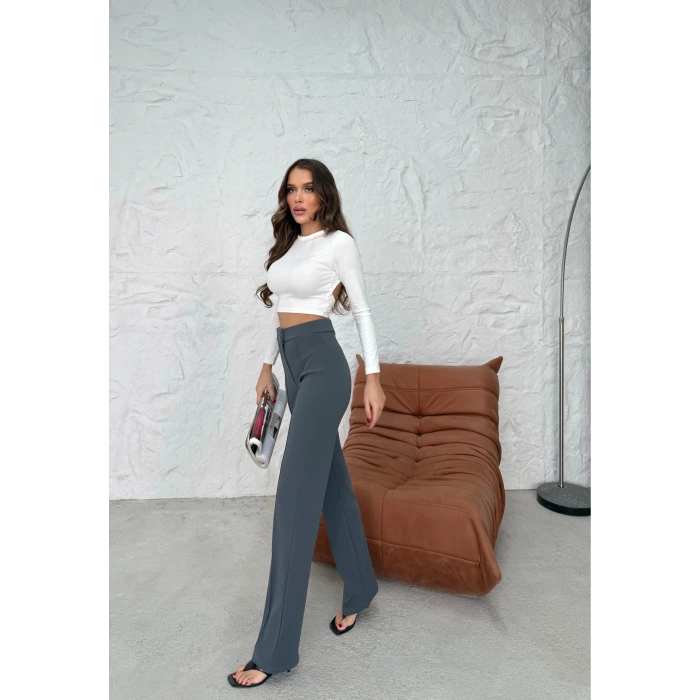 Düğmeli Palazzo pantolon füme p170091