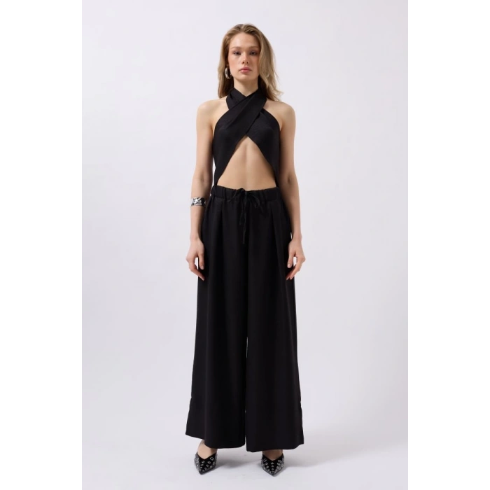 Düşük Bel Oversize Keten Pantolon