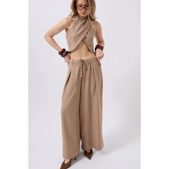 Düşük Bel Oversize Keten Pantolon