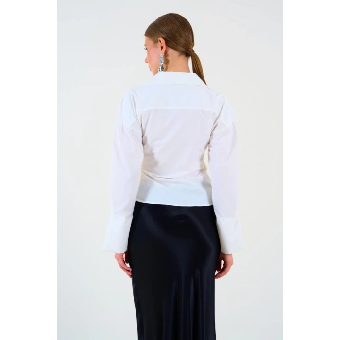 Düz Yandan Bağlamalı Gömlek - Ekru