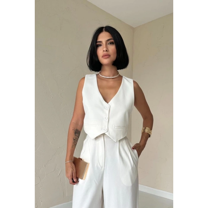 Ekru Klas Ceket Ve Yelek Ve Pantolon Takım